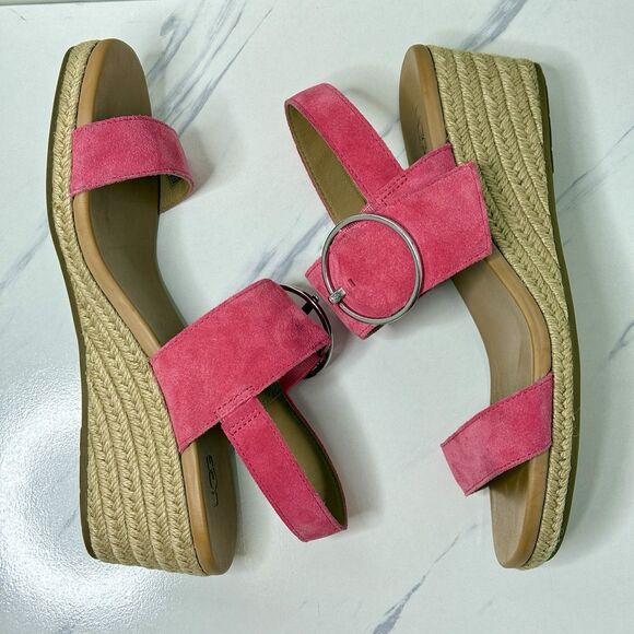 UGG Navee Suede Ankle Strap Wedges Bright Hot Pink Sandals Espadrilles Size 9.5 - Picture 3 of 8